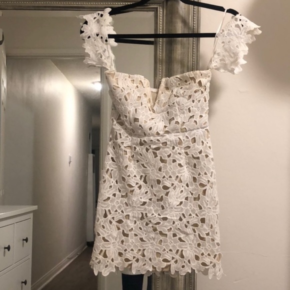 Lace White off Shoulder Mini Dress - Picture 4 of 9